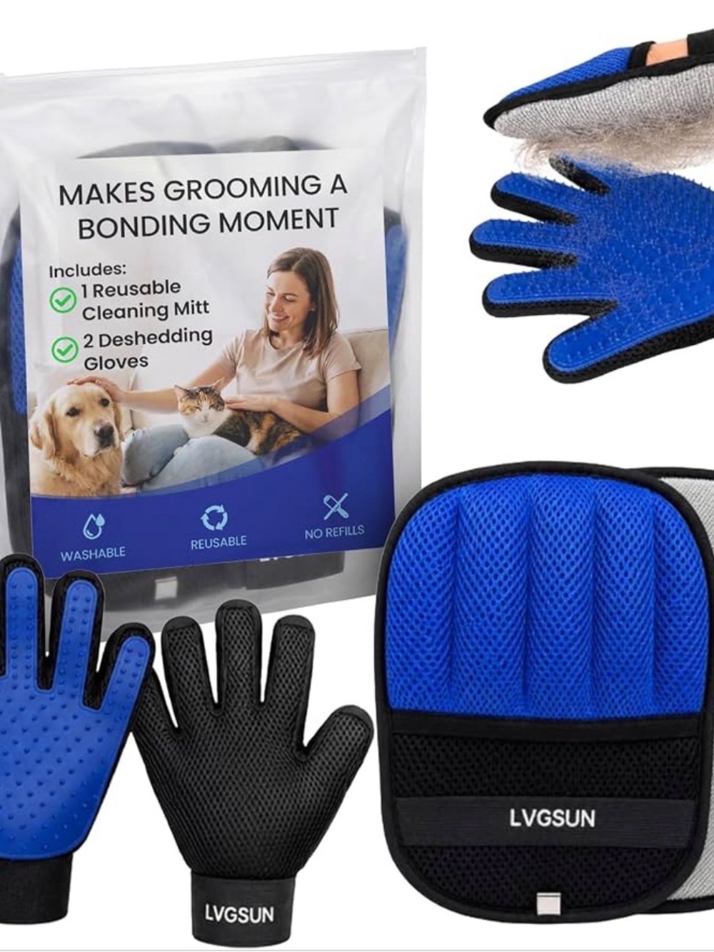 Cat Grooming Kit for Shedding – Deshedding Gloves + Self-Cleaning Mitt
